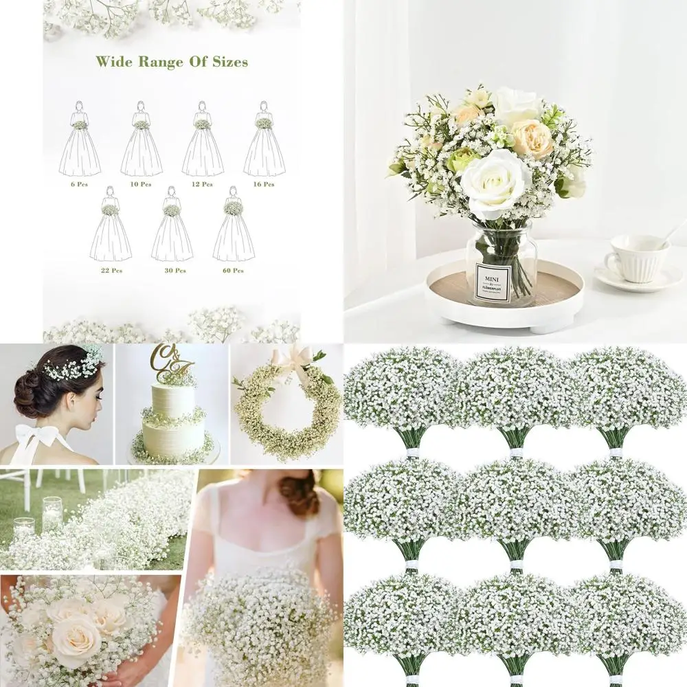 

60 шт., белые искусственные цветы для дыхания ребенка, реалистичная на ощупь искусственная гипсофила для свадеб и украшений для вечеринок