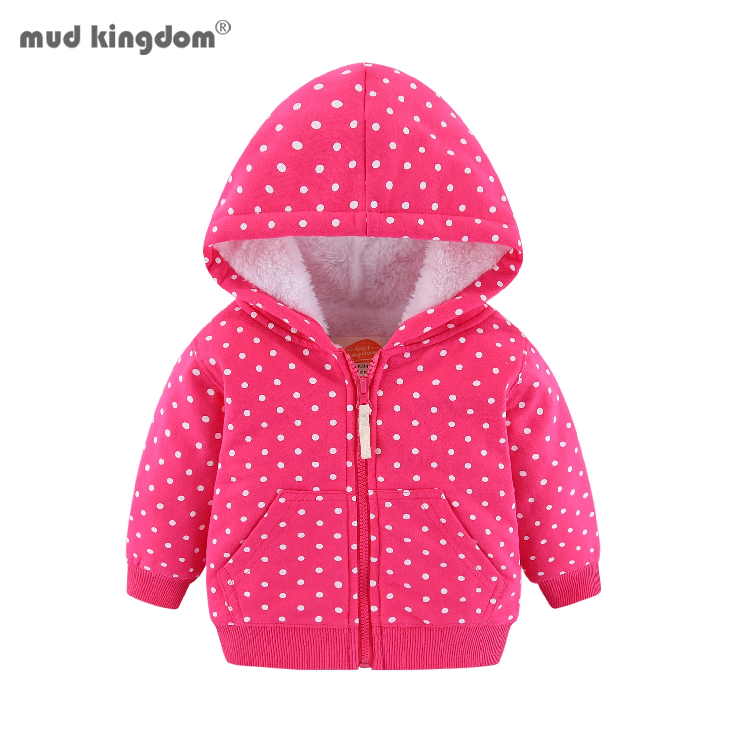 

Mudkingdom Girls Boys Winter Hoodie Jacket Fleece Lined Star Dots Prints Zipper Pocket Warm Casual Outerwear for Kids Clothes