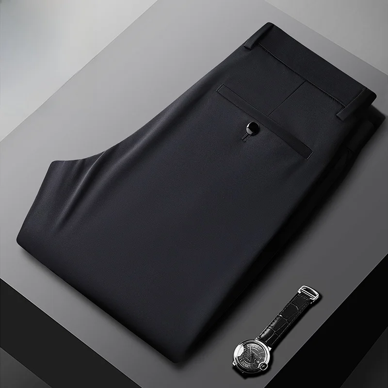 

High-End Men's Busin Casual Pants Slim Fit Summer Thin Straight Leg Anti-Wrinkle Faion Urban Sle Straight Tube