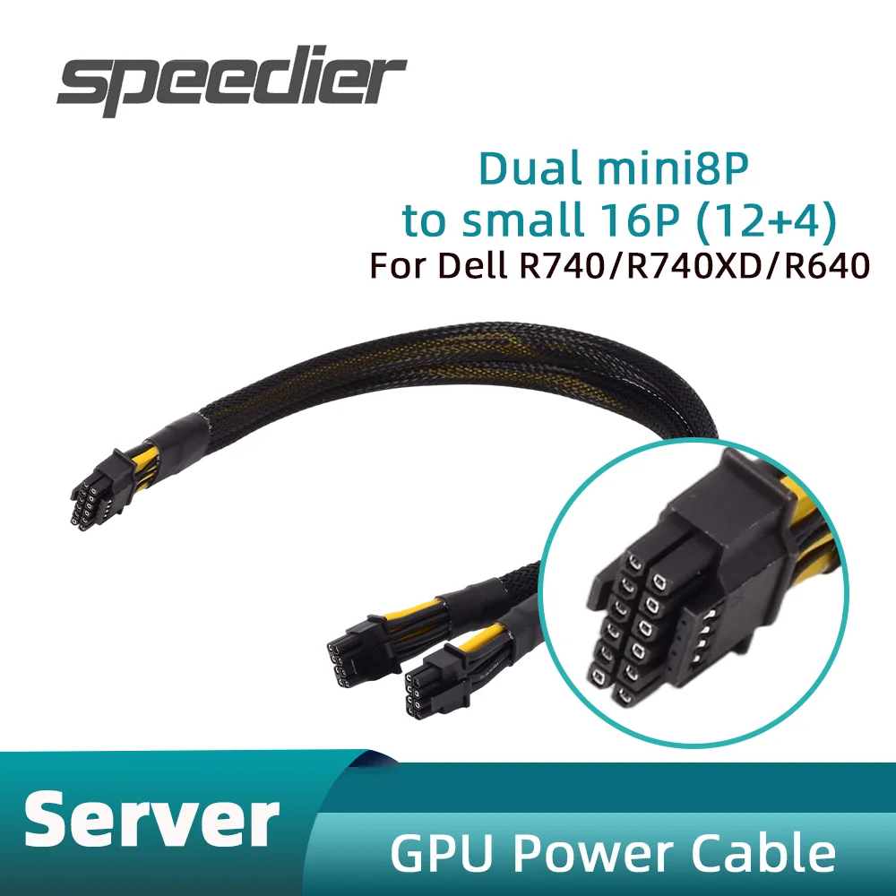 

Dual Mini 8Pin to Small 16Pin (12+4) GPU Graphics Card Power Cable for Dell R740/R740XD/R640 Servers 40CM