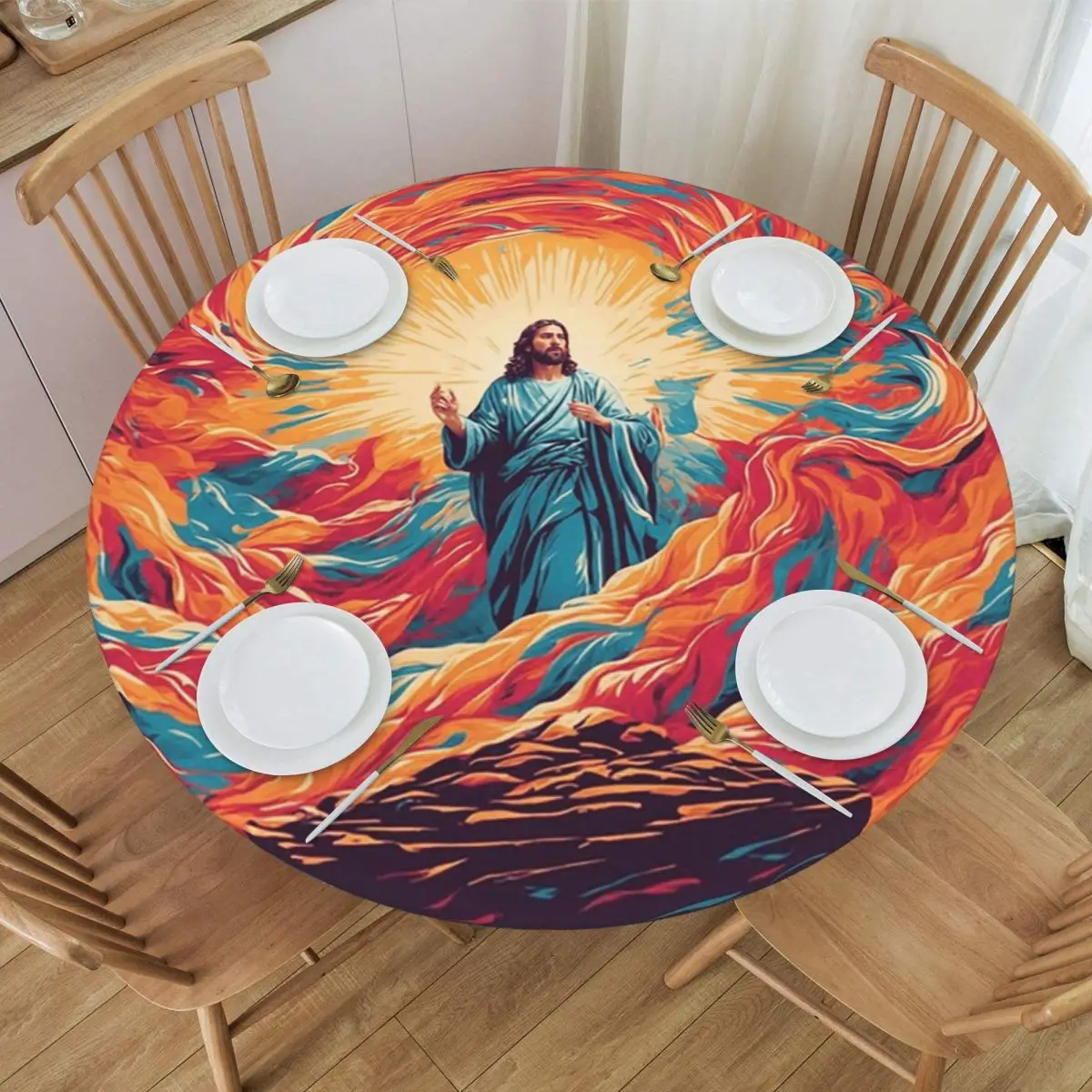 Resurrected Jesus Jesus Biblical References Waterproof Round Tablecloth Oilproof Table Cloth Kitchen Events Dining Table Cover