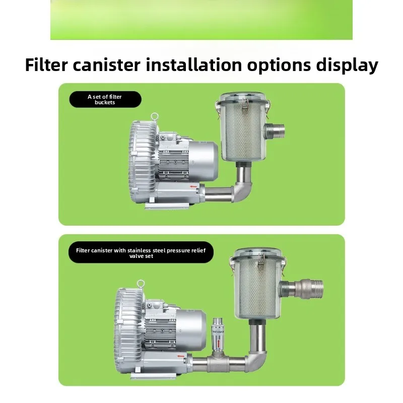 Transparent filter bucket, aluminum alloy pressure relief valve, vortex air pump blower dust filter filter element dust