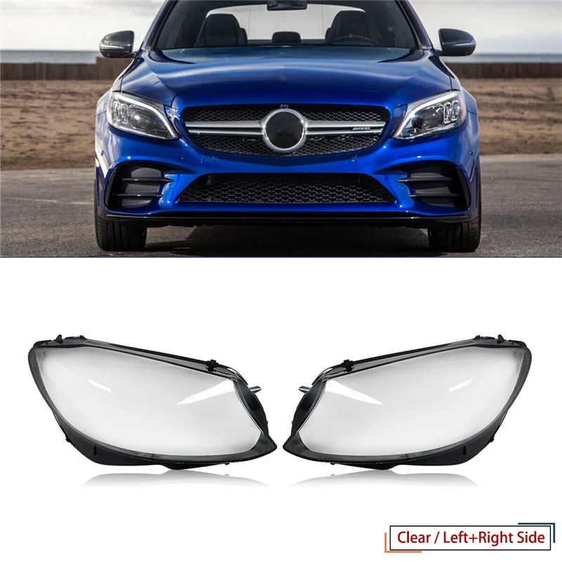 Left Car Headlight Lens Cover Light Lamp Shade Shell Lens Lampshade for W205 C300 2019 2020