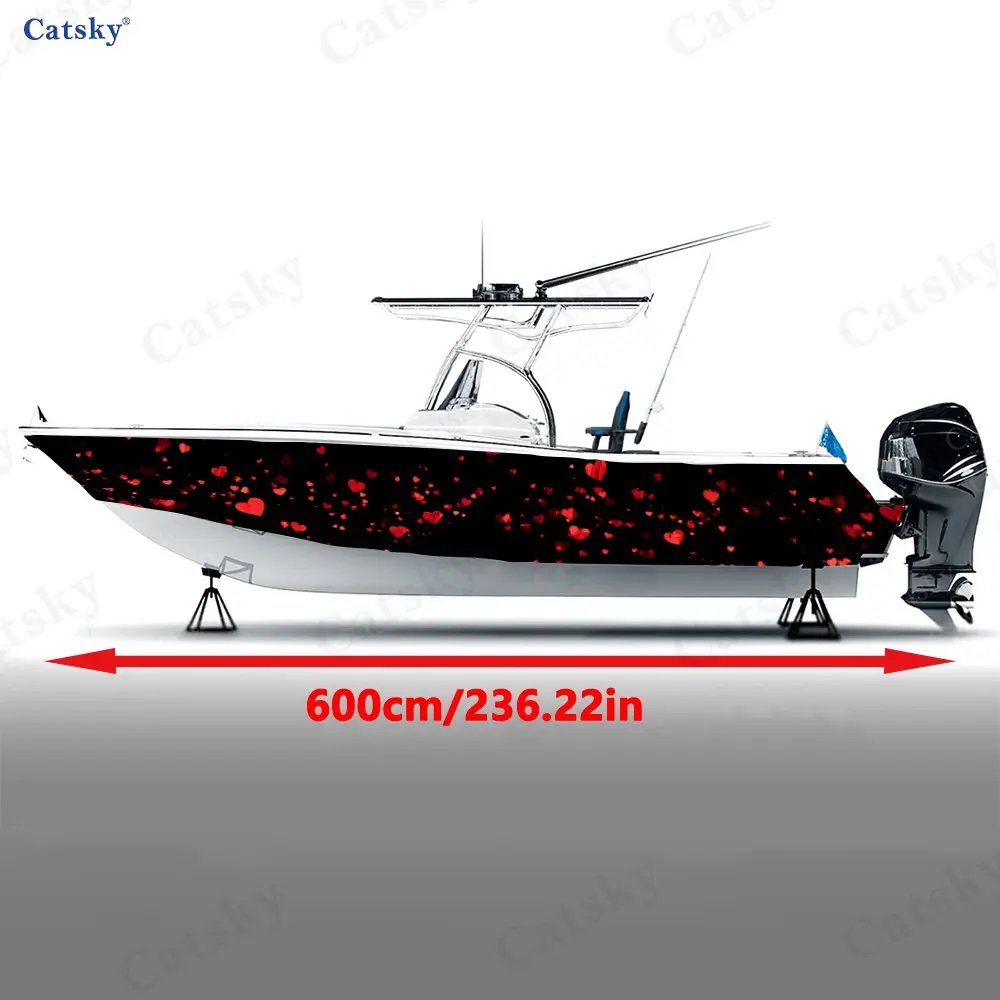 2Pcs Dark Night Red Heart Romantic Boat Stickers, PVC Waterproof Vinyl Wrap Decals for Fishing Boats, Durable and Stylish Design