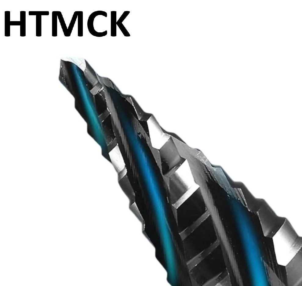 5PCS Four Spiral Flute Step Drill Bits, Titanium Coated HSS 50 Sizes Hole Cutter with 1/4