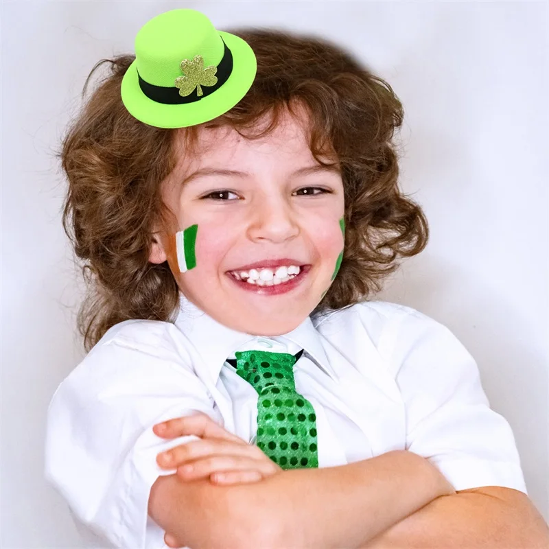 Mini Leprechaun Hats Green Top Hats Shamrock Party Hats with Hair Clips St Patty s Day Accessories