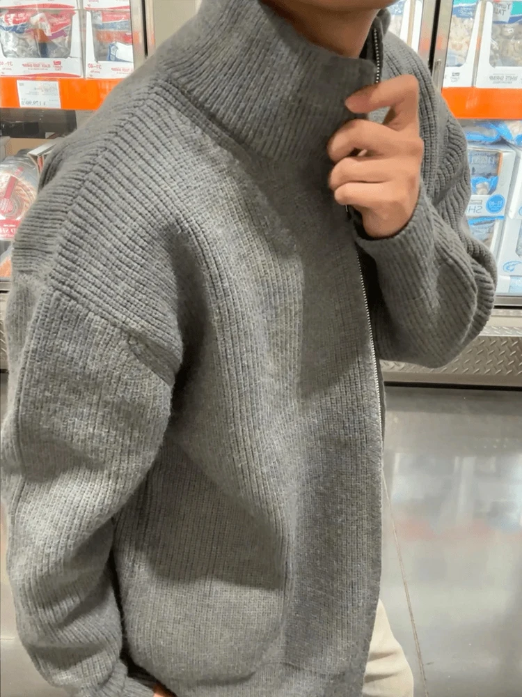 ay Stand Collar Open Cardigan Sweater Men's Sle Autumn High End Feeling Inner Jaet Cleanfit Knitted Outerwear