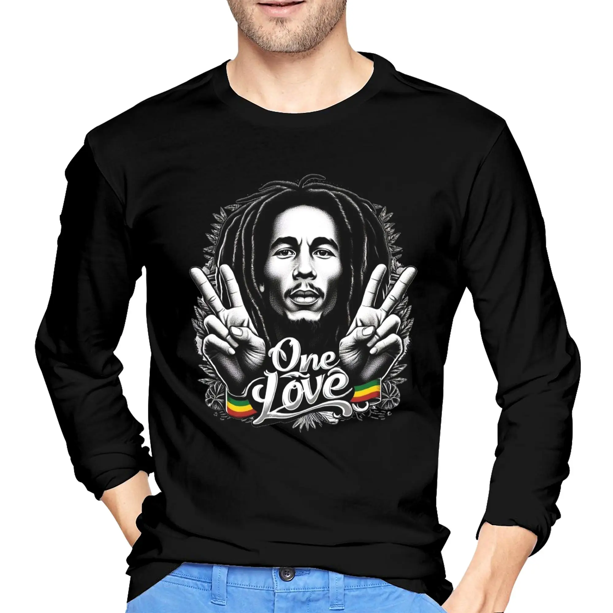 

Мужская футболка с длинными рукавами Bob Marley Reggae, дышащие футболки с круглым вырезом, весенне-осенние мужские топы