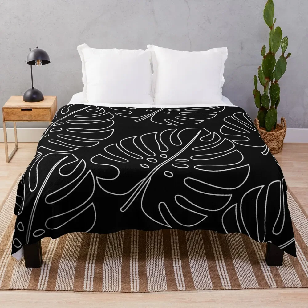 

Minimalistic Monstera Throw Blanket Foldable Soft Warm Blanket for Outdoor Use