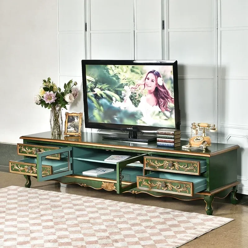 American Rural Solid Wood TV Cabinet Retro Living Room Entertainment Center Audio Visual Console Storage Unit