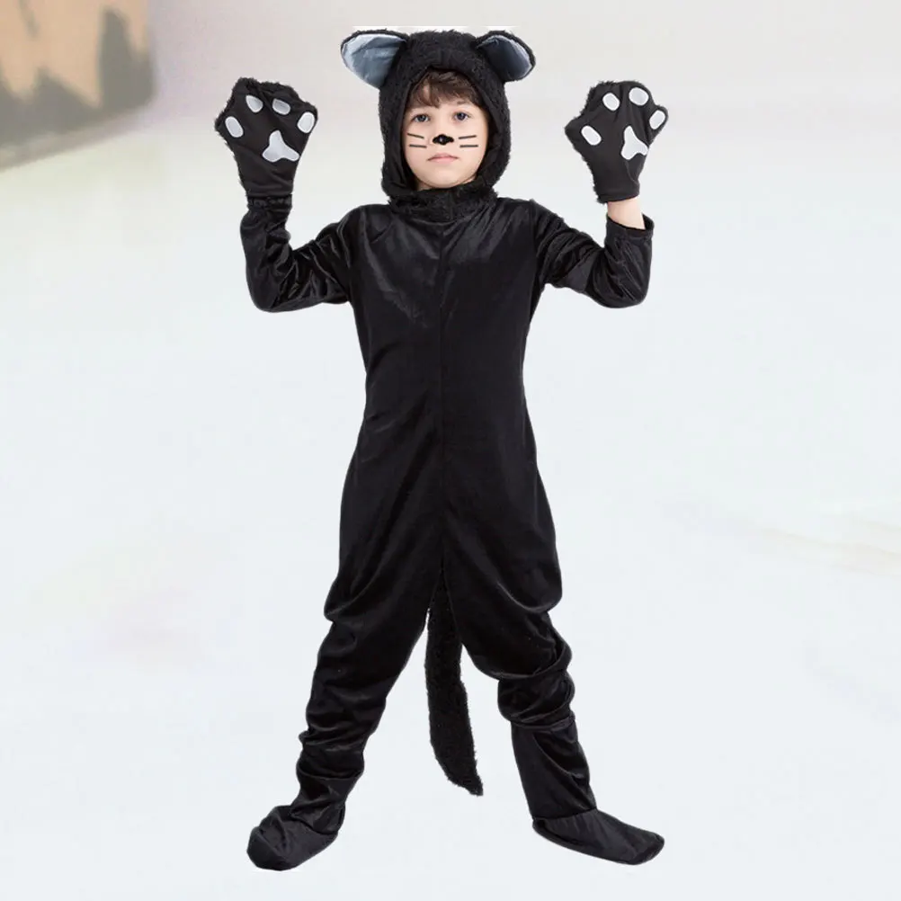 Disfraz de gato de Halloween para niños, diseño Animal, duradero, lavable, reutilizable para fiesta, mascarada, Carnaval, Cosplay, conjunto de ropa para gatos