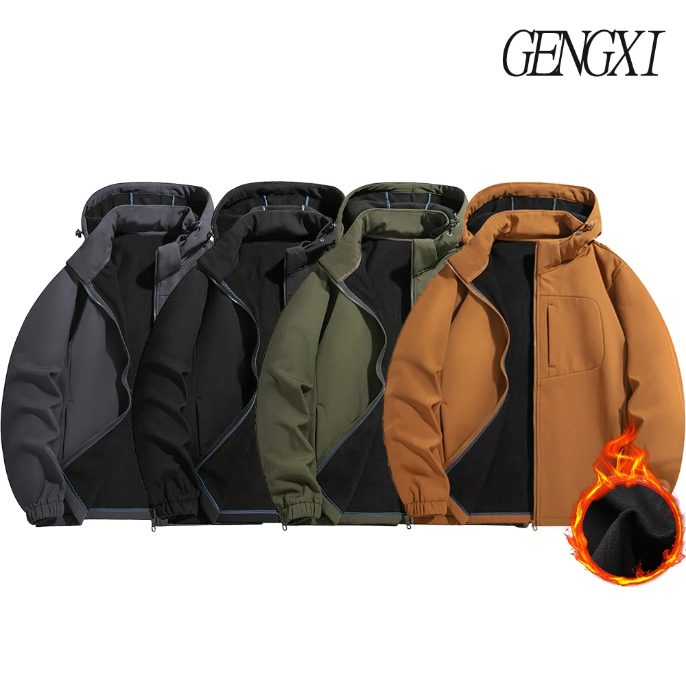 

Новое зимнее поступление, мужская утолщенная съемная куртка с капюшоном на флисовой подкладке, спортивный ветрозащитный водонепроницаемый плащ с несколькими карманами для спорта на открытом воздухе