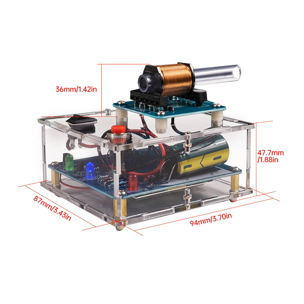 

HU-064 High Voltage Electromagnetic Gun DIY Kit Coil Booster Module Welding exercise Circuit Making Acrylic Case without Battery