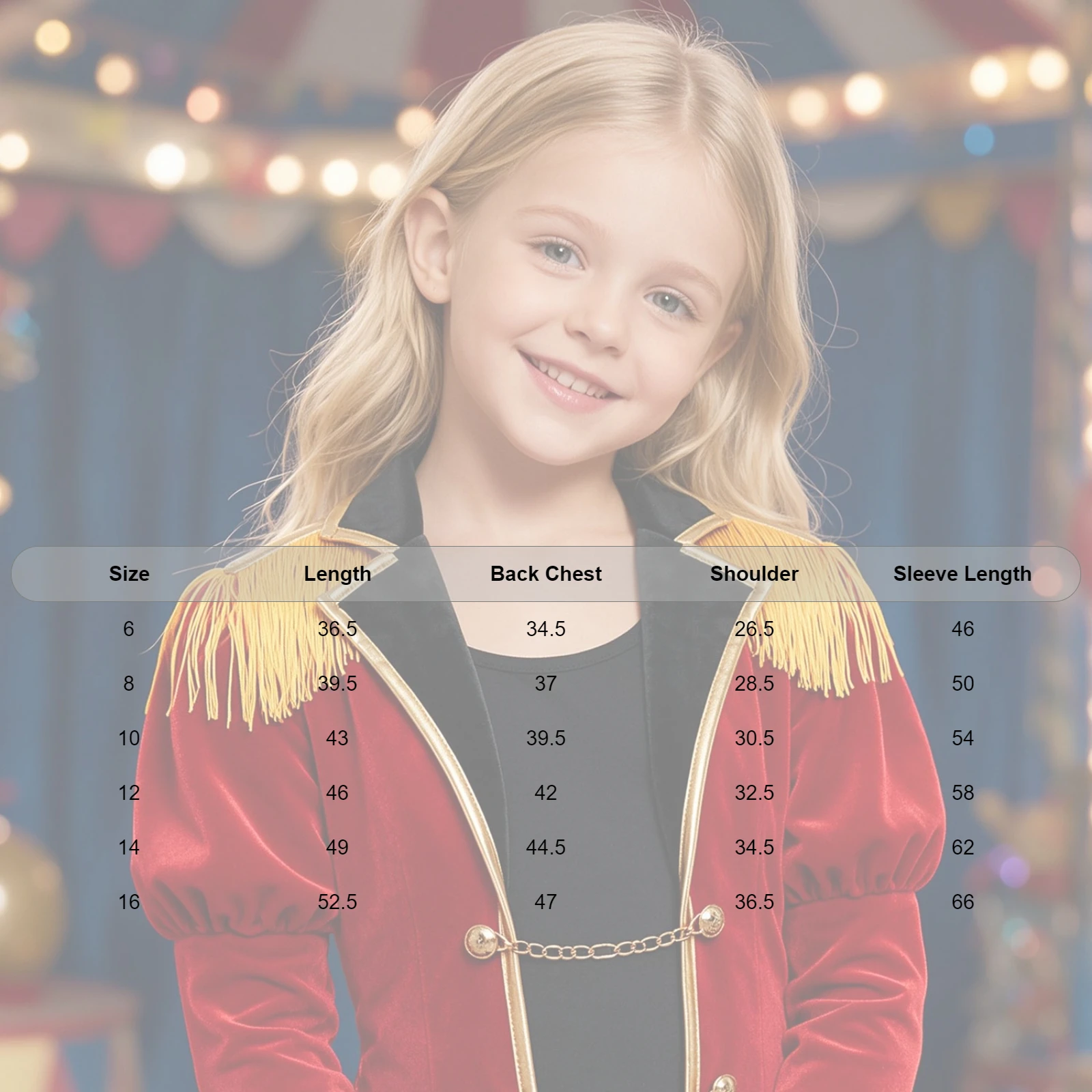 #6-16 Carnival Circus Ringmaster Costume Long Puff Sleeve Fringe Epaulet Jacket Metal Chain Front Coat Halloween Cosplay Costume view 6