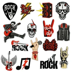 Rock&roll Music Embroidered Badge Lightning Skull Iron on Patches for Party T-shirt Vest DIY Guitar Rock Gesture Cloth Appliques