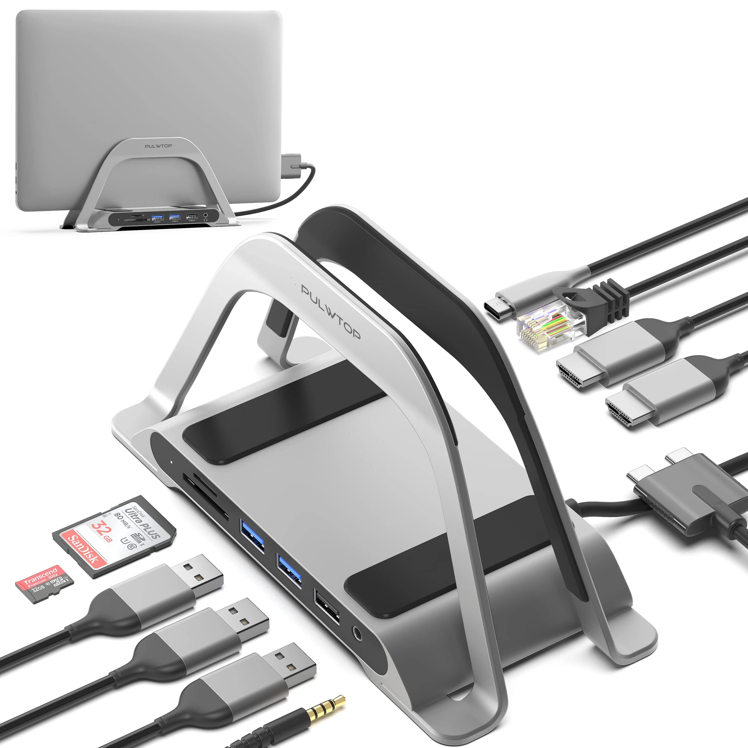 

PULWTOP 10 in 2 MacBook Docking Station, Multiport USB C HUB Compatible with MacBook Pro and Air, Dual Monitor Adapter HDMI 4K