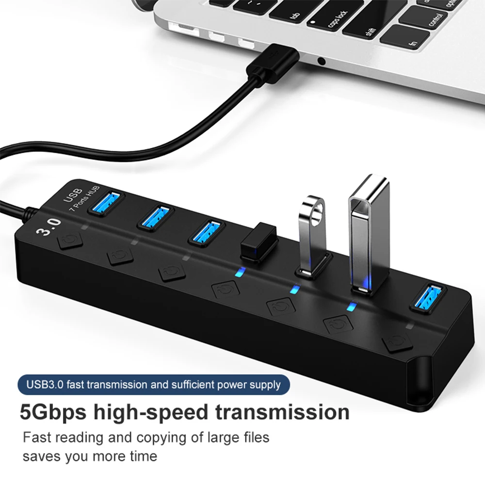 Hub USB 3.0 Hub USB 3 0 Splitter Multi USB usa adattatore di alimentazione Hub multiplo Expander 2.0 con interruttore per accessori per Laptop
