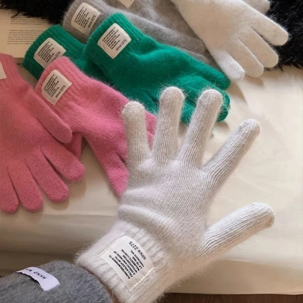 Gants chauds d'hiver pour femmes, doigts complets, couleurs acidulées, élasticité pour écran tactile, gants tricotés, Protection contre le froid, coupe-vent