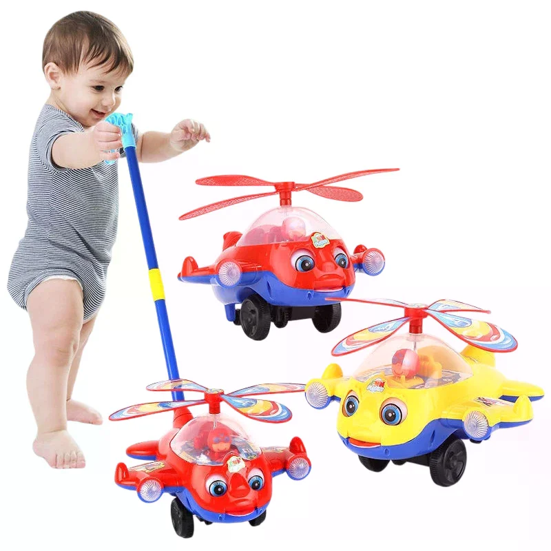 Airplane Baby Push Walker Toy Hand Push Learning Walking Toy With Rotating Propeller For Toddler Balance Training Indoor Play view 3
