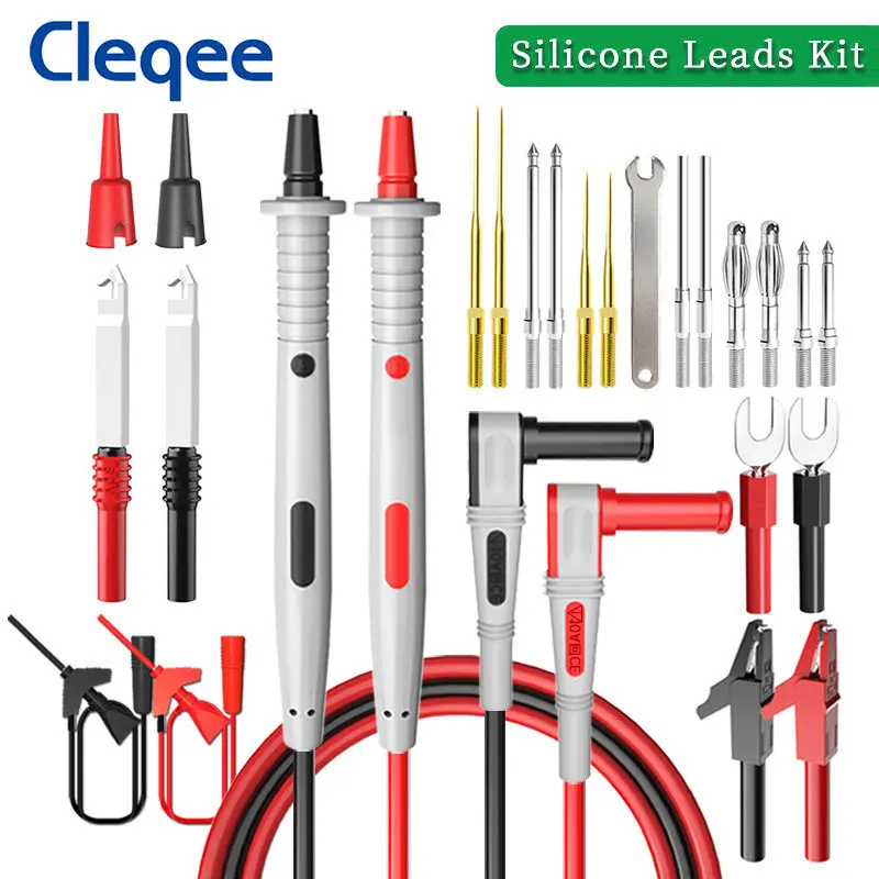 

Cleqee P1503SDL Silicone Multimeter Test Leads Kits Replaceable Probe Needles with Alligator Clip Feeler Cable for Digital Meter