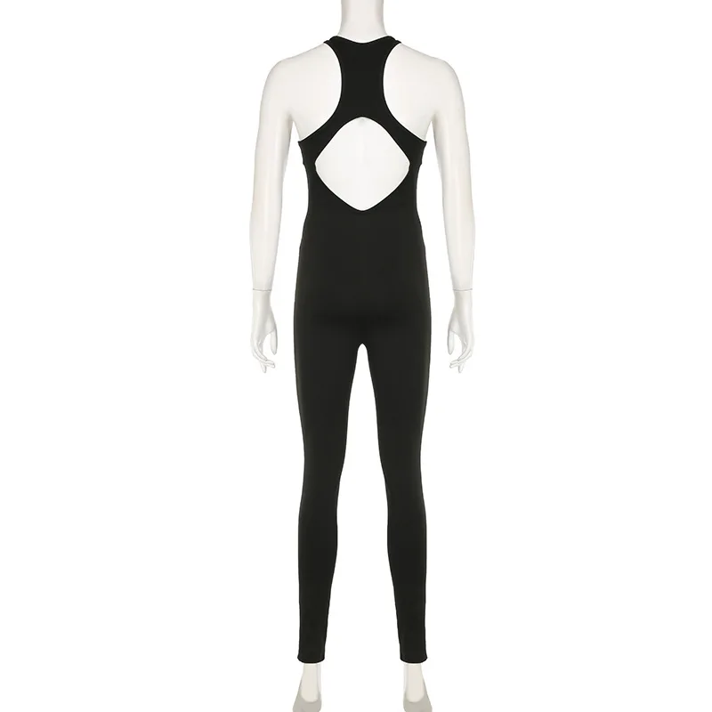 

American Style Sexy Black One Piece Yoga Suit Women's Summer Outdoor Wear Slimming Design Waist Cinching Pants Trousers