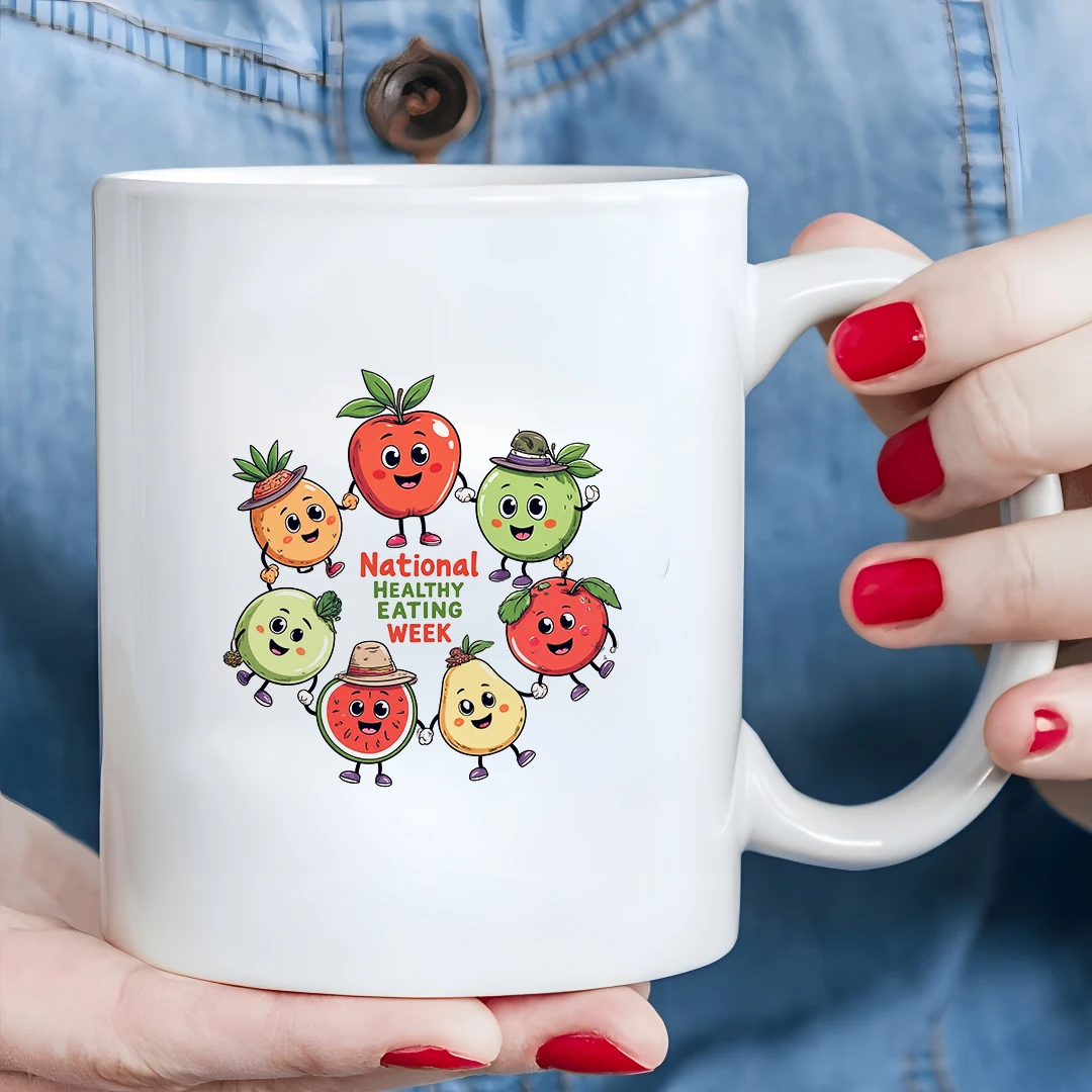 

11oz Cartoon Fruit Mug + National Healthy Eating Week + Kids Family Office Cup - Christmas Gift