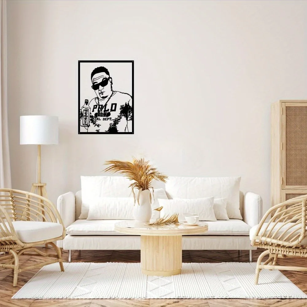 [2D Flat] Custom Man With Liquor Bottle Line Art Metal Plaque, Personalized Male Portrait Wall Decor (Only For Decoration)