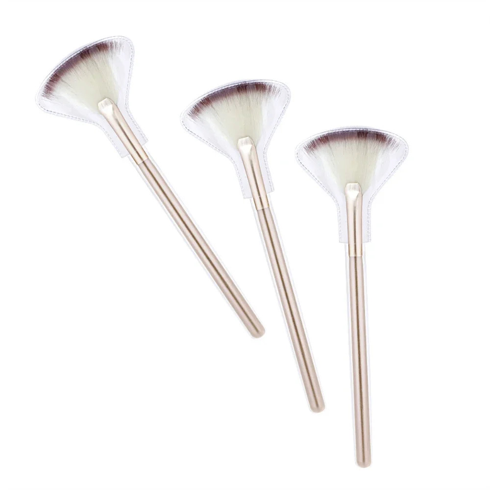 1PC Long Handle Face Blush Highlight Brushes Fan Shaped Blending Makeup Brush Face Loose Powder Brush Cosmetic Tools