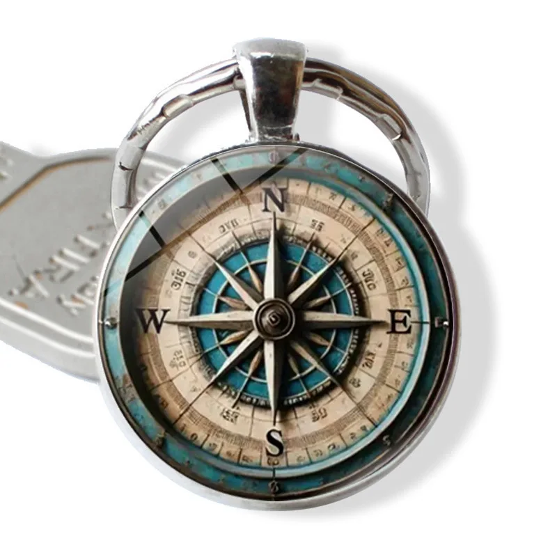 

2PCset Vintage Ocean Compass Pattern Keychain European Accessories Metal Keyring Gift Pendant