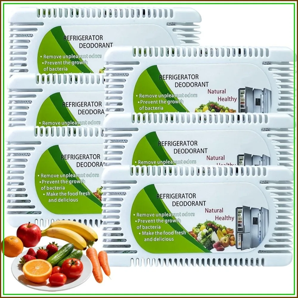 6 Pack Fridge Deodorizer, Activated Carbon Odor Absorber for Refrigerator, Freezer, Closet, Trash Can - Reusable