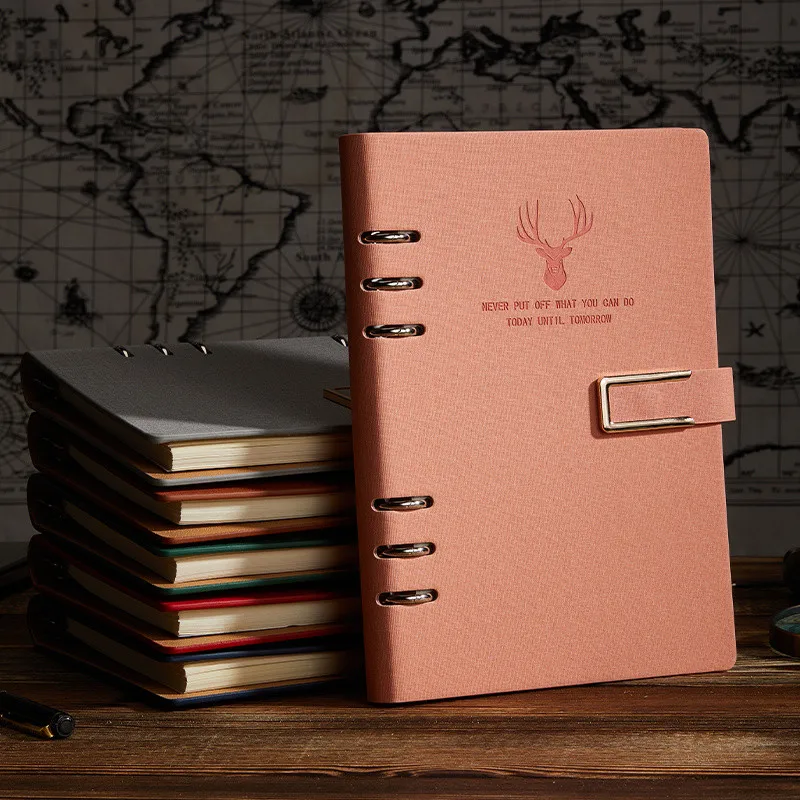 Deer Head Notebook Office Business Writing NotePad School Student Diary Journal Stationery Supplies Loose Leaf Magnetic Buckle