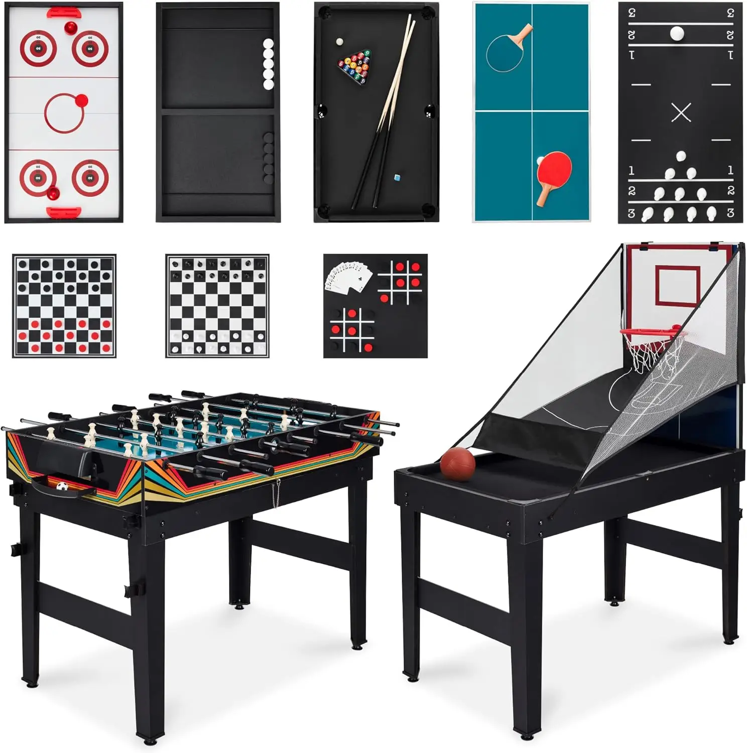 13-in-1 Combo Game Table Set for Home, Game Room, Friends & Family w/Ping Pong, Foosball, Basketball, Air Hockey, Archery