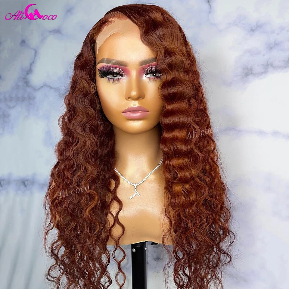 

13x4 13x6 Ginger Brown Curly Lace Front Wigs Human Remy Hair Transparent 5x5 Lace Wig 200 Density For Women Pre Plucked