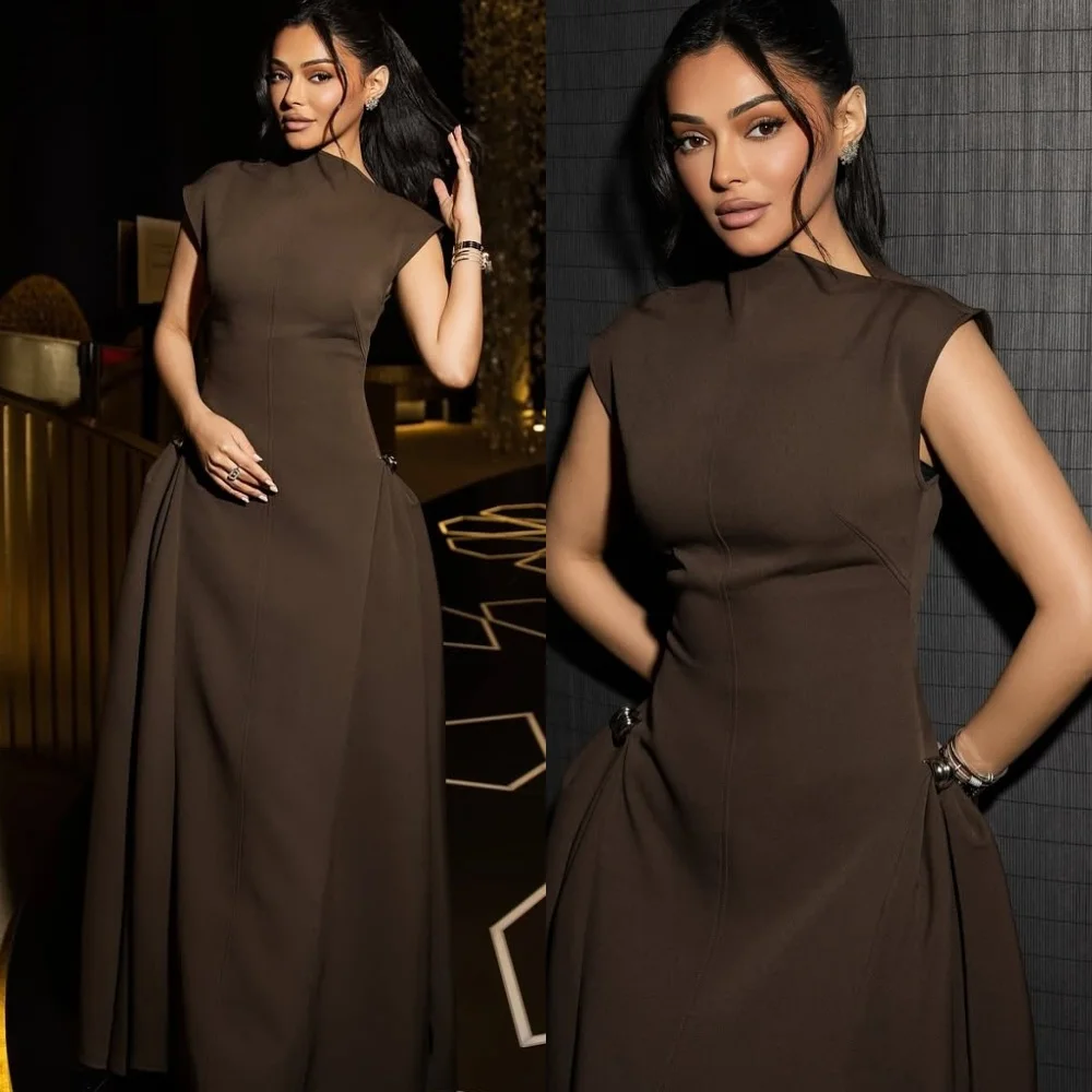 

Customized Classic Crew Neck Sleeveless Evening Dress High Quality Jersey Prom Dresses Temperament Ruched Homecoming Gowns