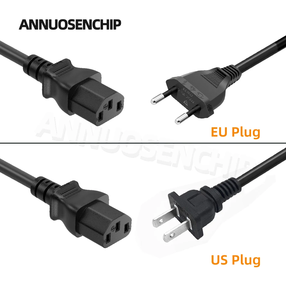 Black 1m EU AU UK US Plug Power Cable IEC 320 C13 AC Power Supply Wire Extension Cord for PC Computer Monitor TV Speaker Printer