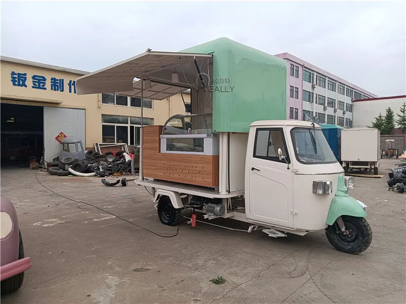 Customized Cafe Cart Mobile Fast Food Truck Trailer Street Mobile Electric Tricycle Beer Wine Cart For Sales