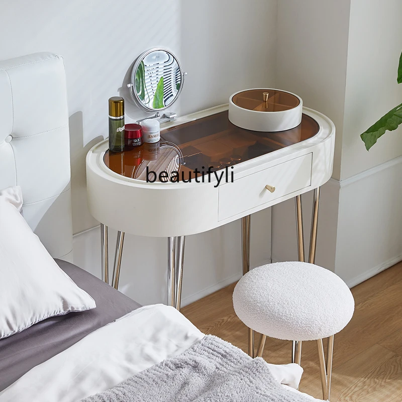 

Tempered Glass Dressing Table Makeup Mirror Bedroom Storage Small Table Advanced Light Luxury and Simplicity Modern