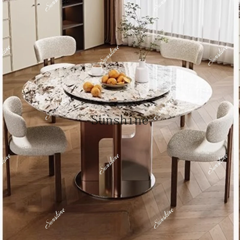 Snow Mountain Flying Fox Natural Luxury Stone Dining Table with Turntable Ancient Style  FT
