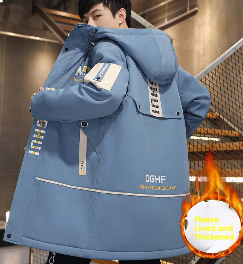

Thiened Fce Lined Cotton Jaet for Teenage Boys Mid-Length Oversize Casual Sle Winter Coat Warm Outerwear Coat