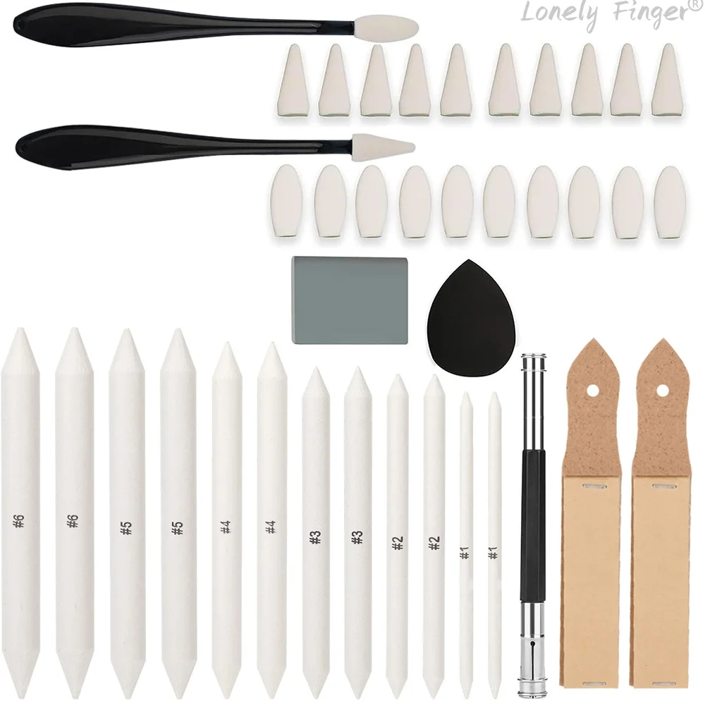 22/38/39PCS Blending Stumps and Paper Art Blenders Sketch Tools with Scrapers,Rub Sponge,Kneaded Eraser and Sandpaper Sharpeners
