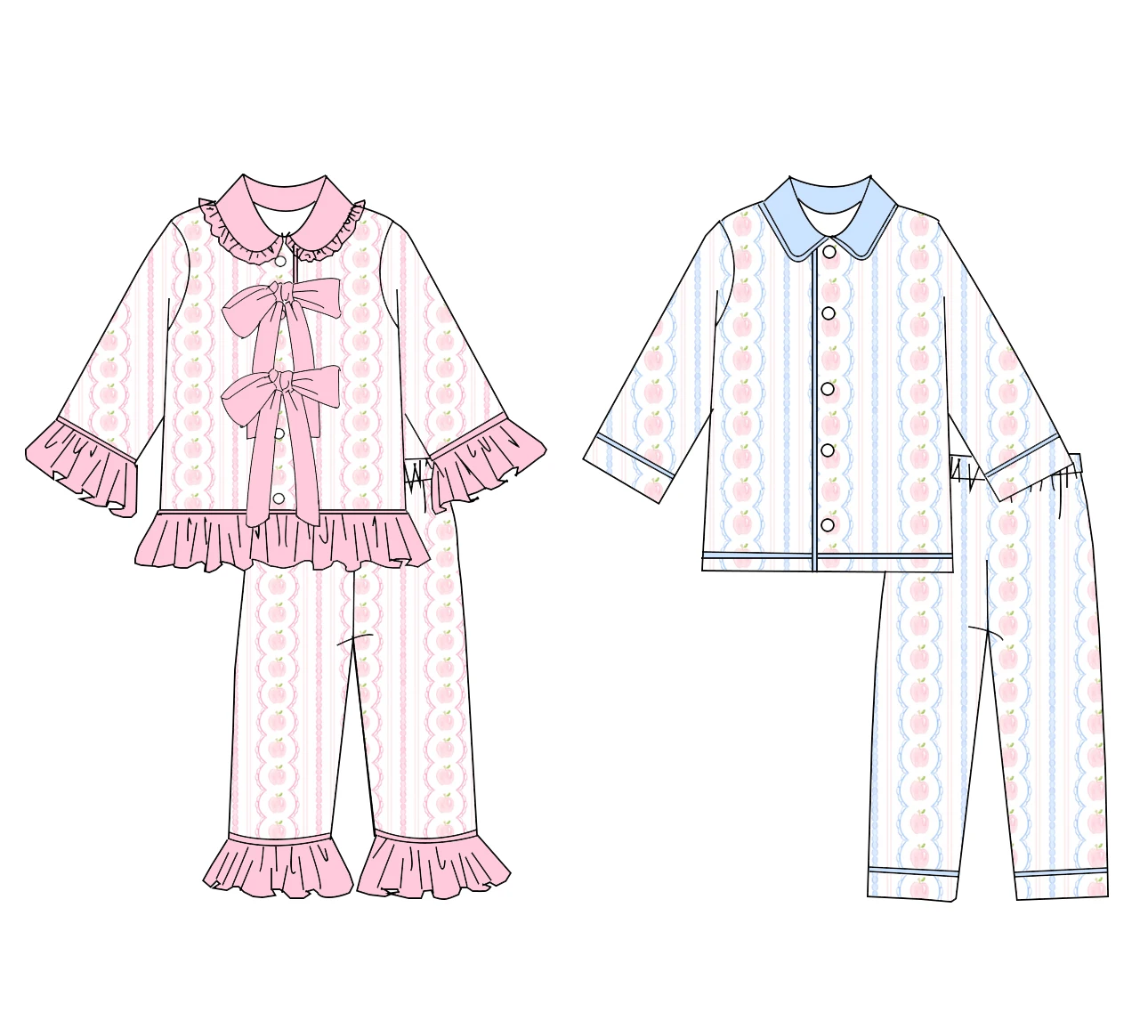 Apple Cartoon Printed Children's Long-Sleeved And Long Pants Set Boys And Girls New School Robe Baby Clothing Boutique