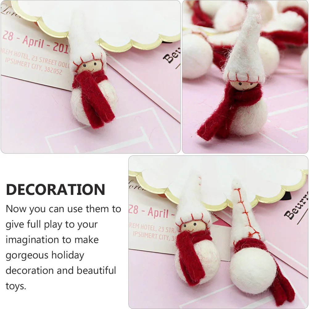 

5 Pcs Snowman Hair Accessories Christmas Felt Wool Mini Charm Ornaments White Kit