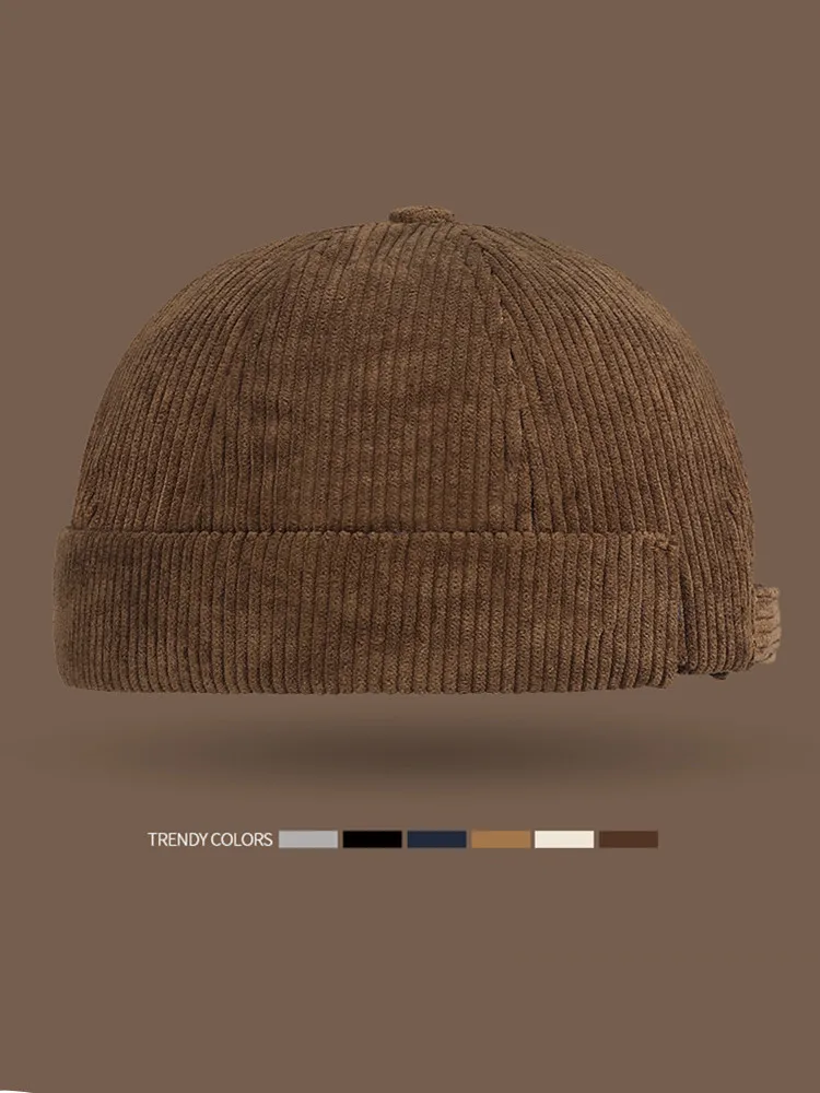 Einfarbige Melonen-Rindmütze mit klobiger Struktur, Street-Retro-Mütze im Tang-Stil, trendige Hip-Hop-Vermütze aus Cord – Detail 5