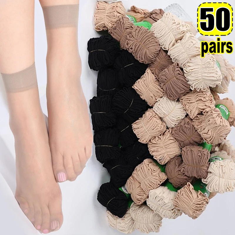 20/100pcs Black Skin Ultrathin Socks Women Transparent Thin Crystal Short Ankle Sock Casual Meias Sexy Summer Ice Silk Sox