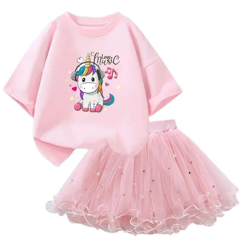 Dresses For Girl Summer Fashion Wear Outfit Kids T-Shirt Suit Unicorn Party Baby Costumes For Children Tulle Tutu Skirt Clothing