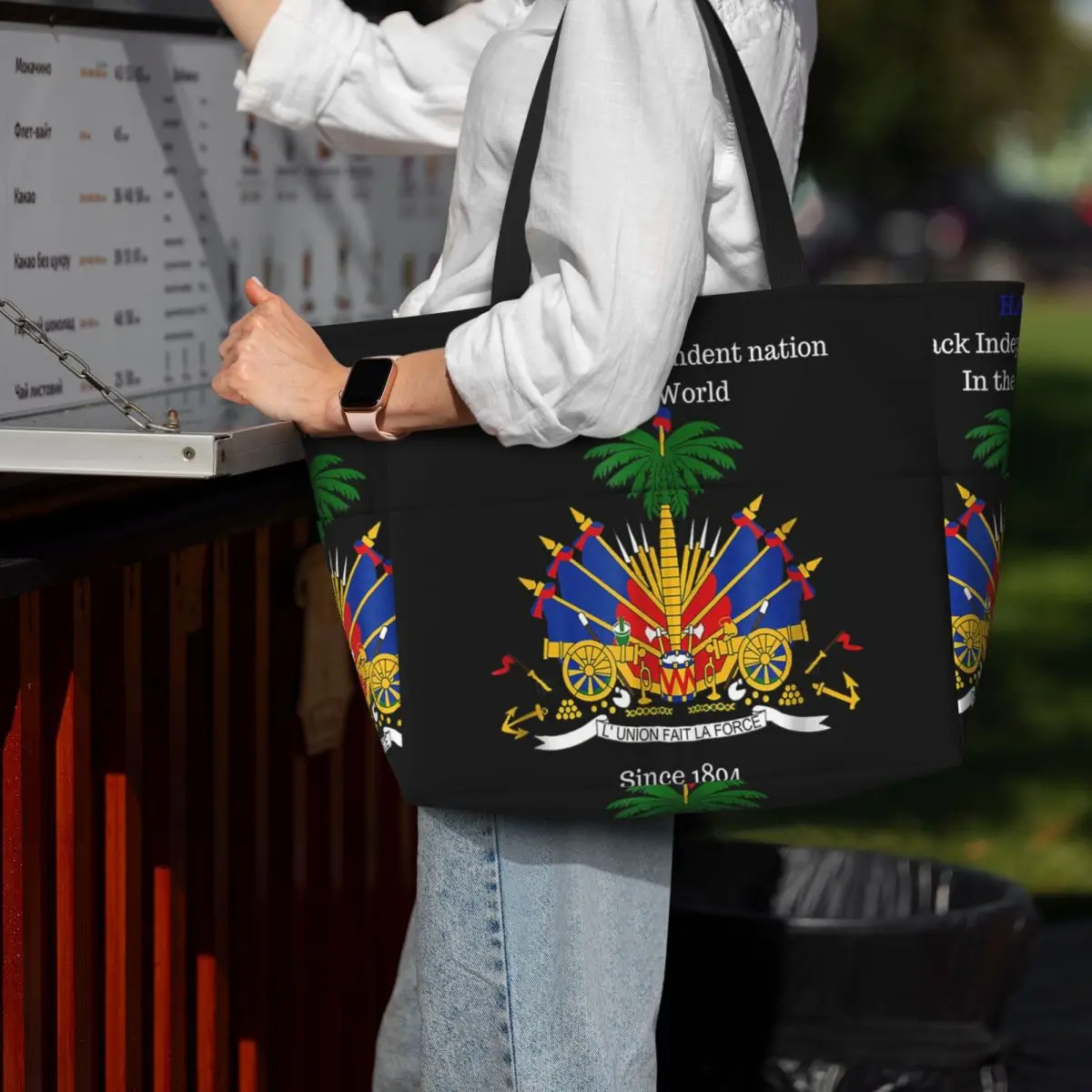 

Haitian Flag Great For Independence Day Celebration Beach Tote Bag Sport Gym Duffle Large Tote Bag Women Travel Bag Fitness bag