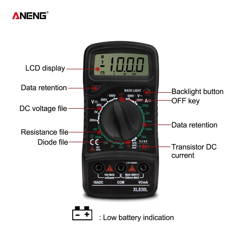 ANENG XL830L الرقمية متعددة Esr متر اختبار السيارات الكهربائية Dmm ترانزستور الذروة تستر متر السعة متر