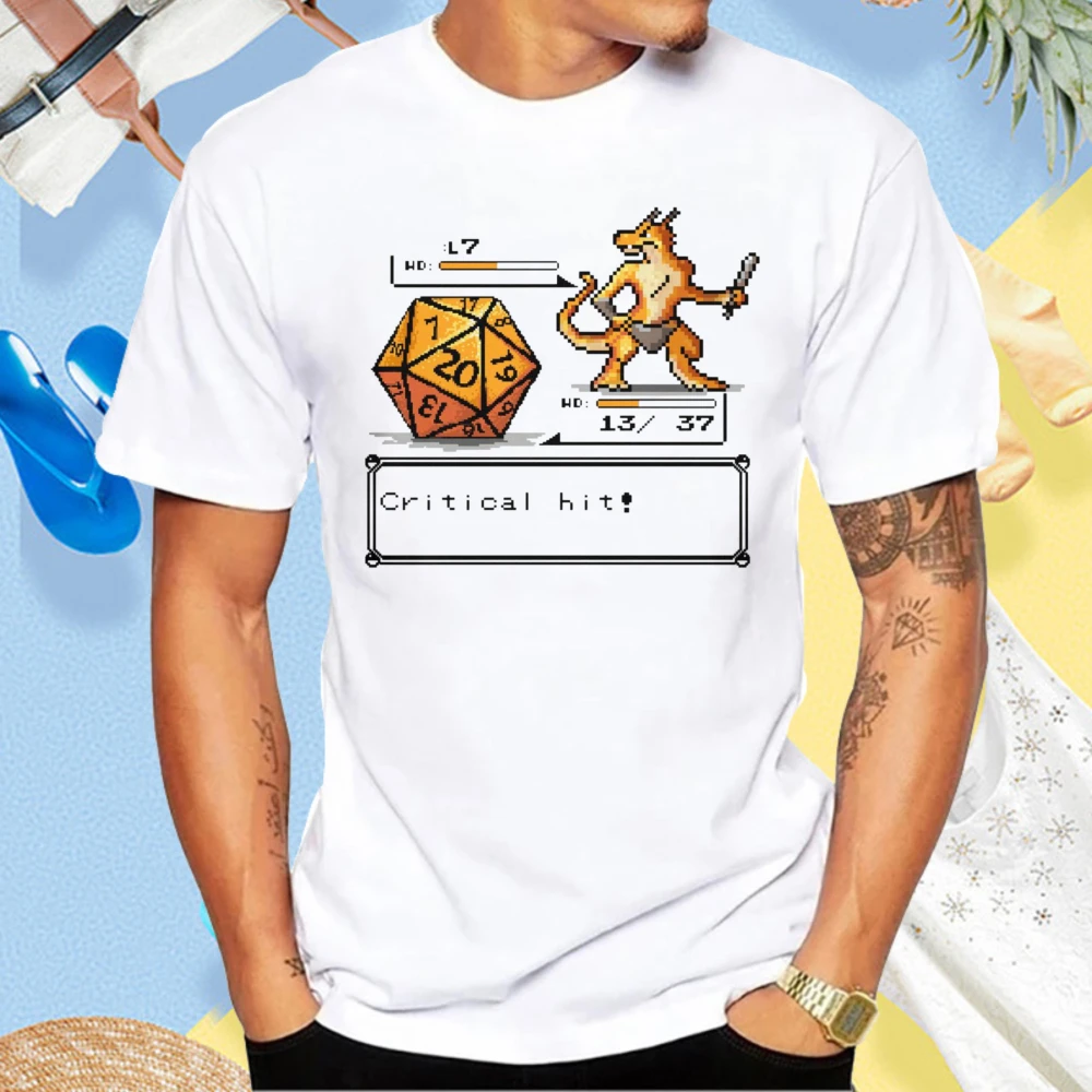 T-shirt drôle DND D20 Donjons et Dragons, imprimé graphique de monstre au style pixel, jeu de rôle de table, coton, été, homme femme.
