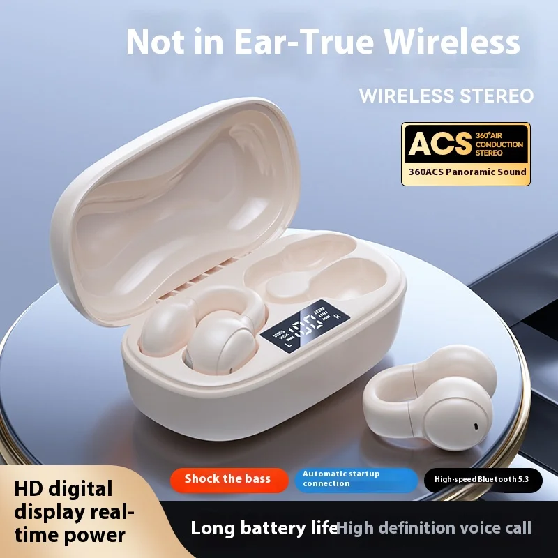 Nuevo tipo de auriculares inalámbricos Bluetooth, auriculares de silicona suave con clip HIFI no intrauditivos, cómodos de usar, batería de larga duración