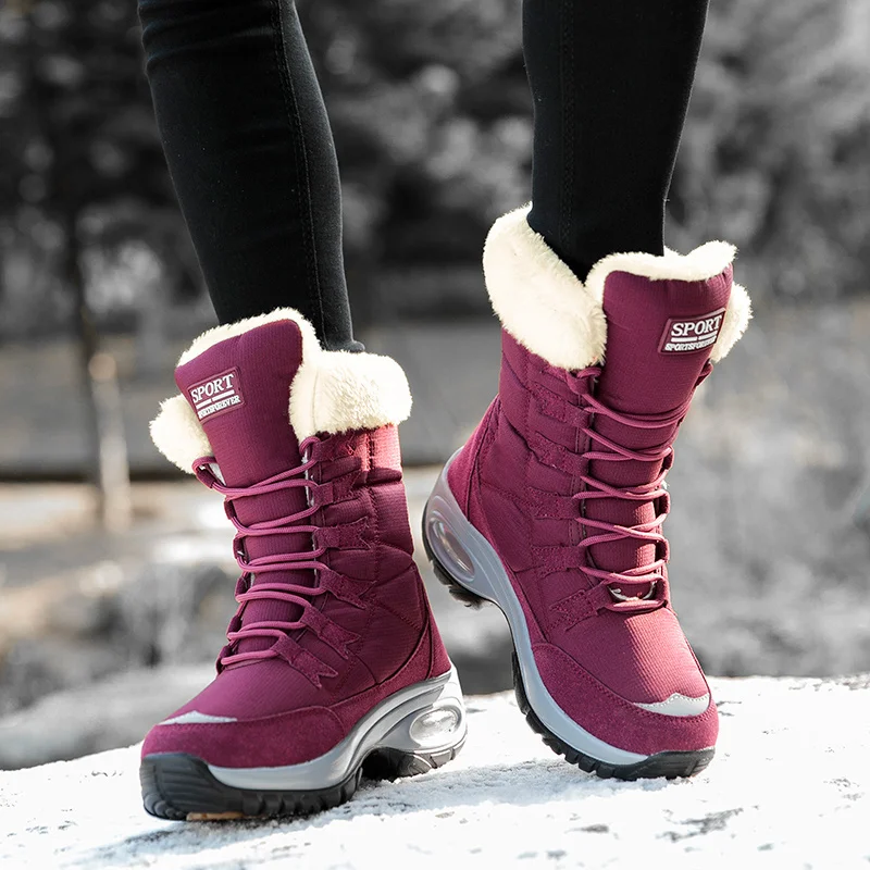 Women Sneakers Women Boots Waterproof Winter Shoes Female Snow Boots Outdoors Warm Ankle Boots With Thick Fur Heels Botas Mujer